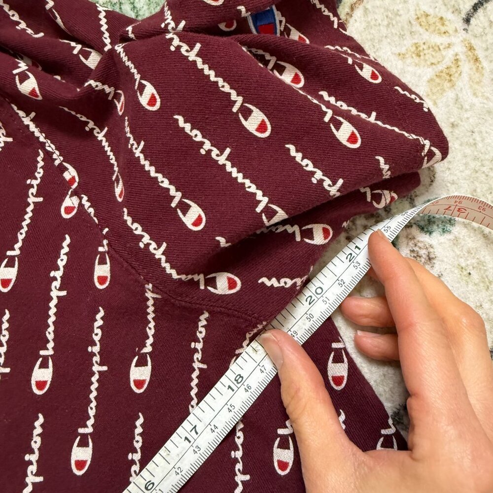 Champion Heritage Y2K All Over Print Womens Large Spell Out Maroon 100% Cotton - Picture 7 of 8